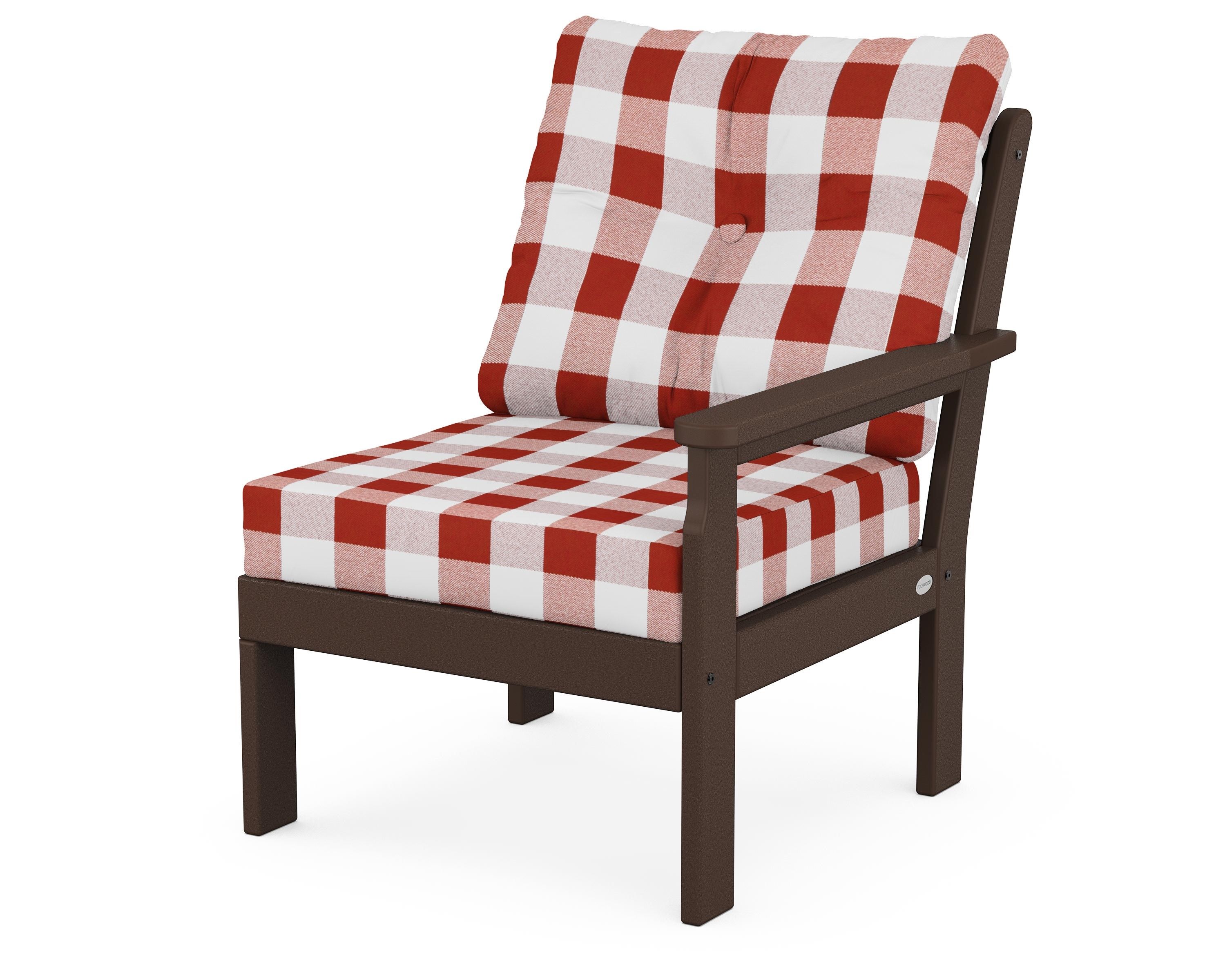 POLYWOOD® Vineyard Modular Right Arm Chair in Mahogany / Buffalo Plaid Crimson