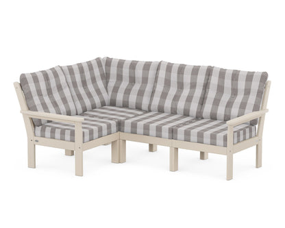 POLYWOOD® Vineyard 4-Piece Sectional in Sand / Buffalo Plaid Grey Mist