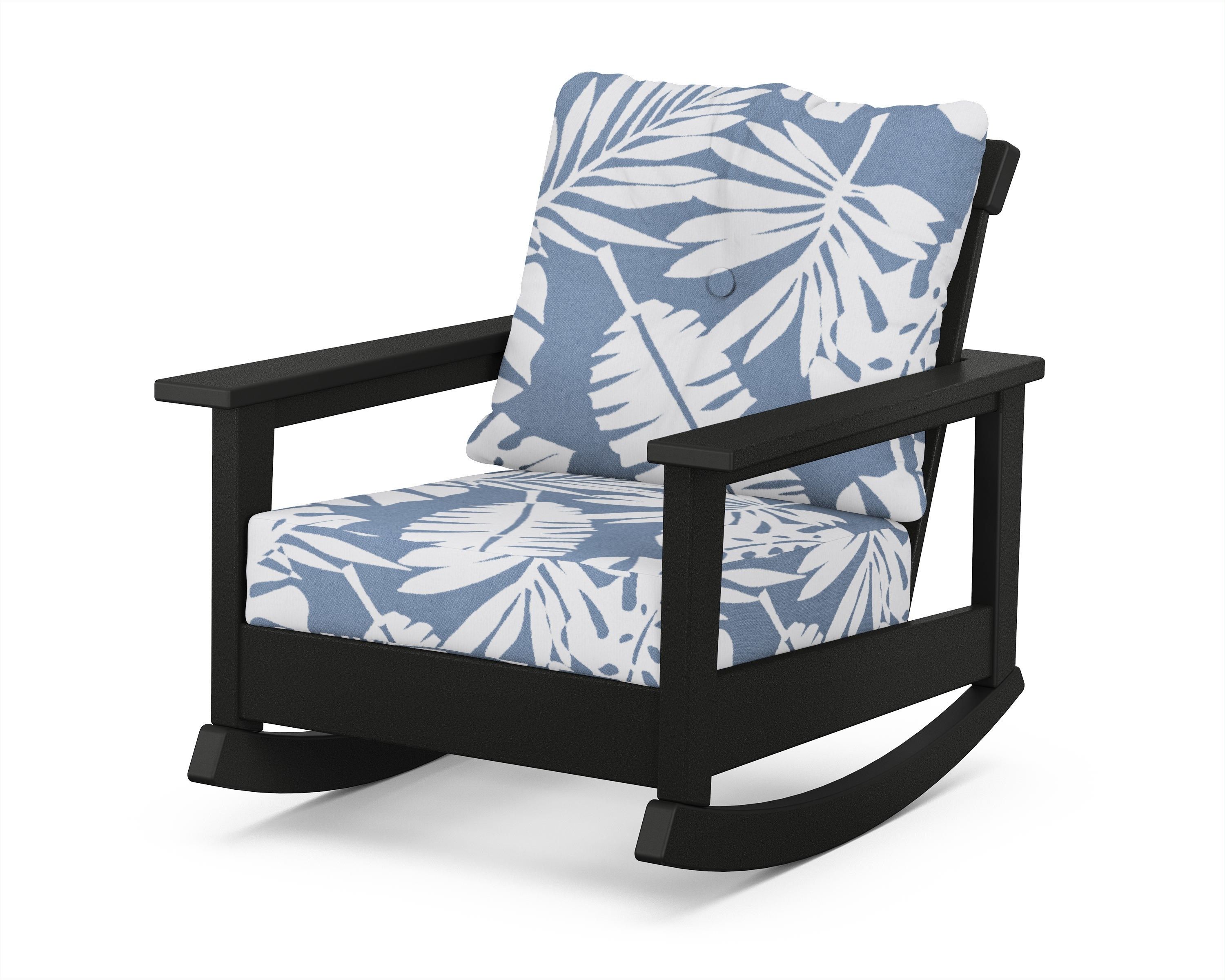 POLYWOOD® Prescott Deep Seating Rocking Chair in Black / Leaf Sky Blue