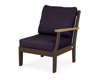 POLYWOOD® Braxton Modular Right Arm Chair in Mahogany / Natural / Navy Linen
