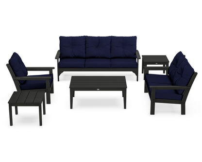 POLYWOOD® Vineyard 6-Piece Deep Seating Set in Black / Navy