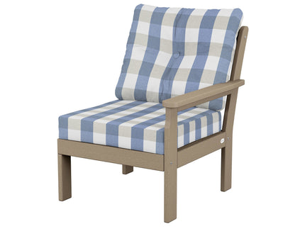 POLYWOOD® Vineyard Modular Right Arm Chair in Vintage Sahara / Buffalo Plaid Sky Blue