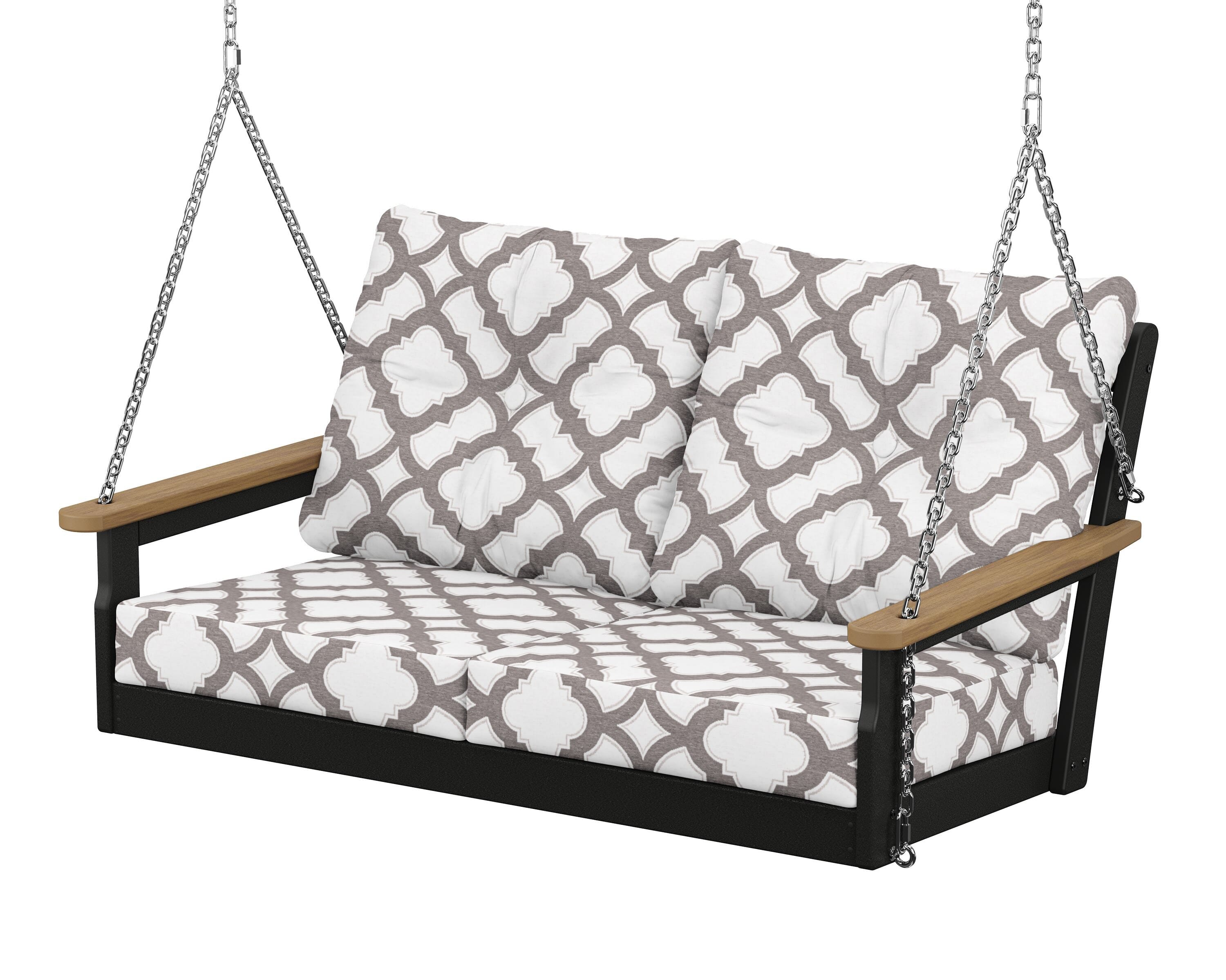 POLYWOOD® Vineyard Deep Seating Swing in Black / Natural / Trellis Grey Mist