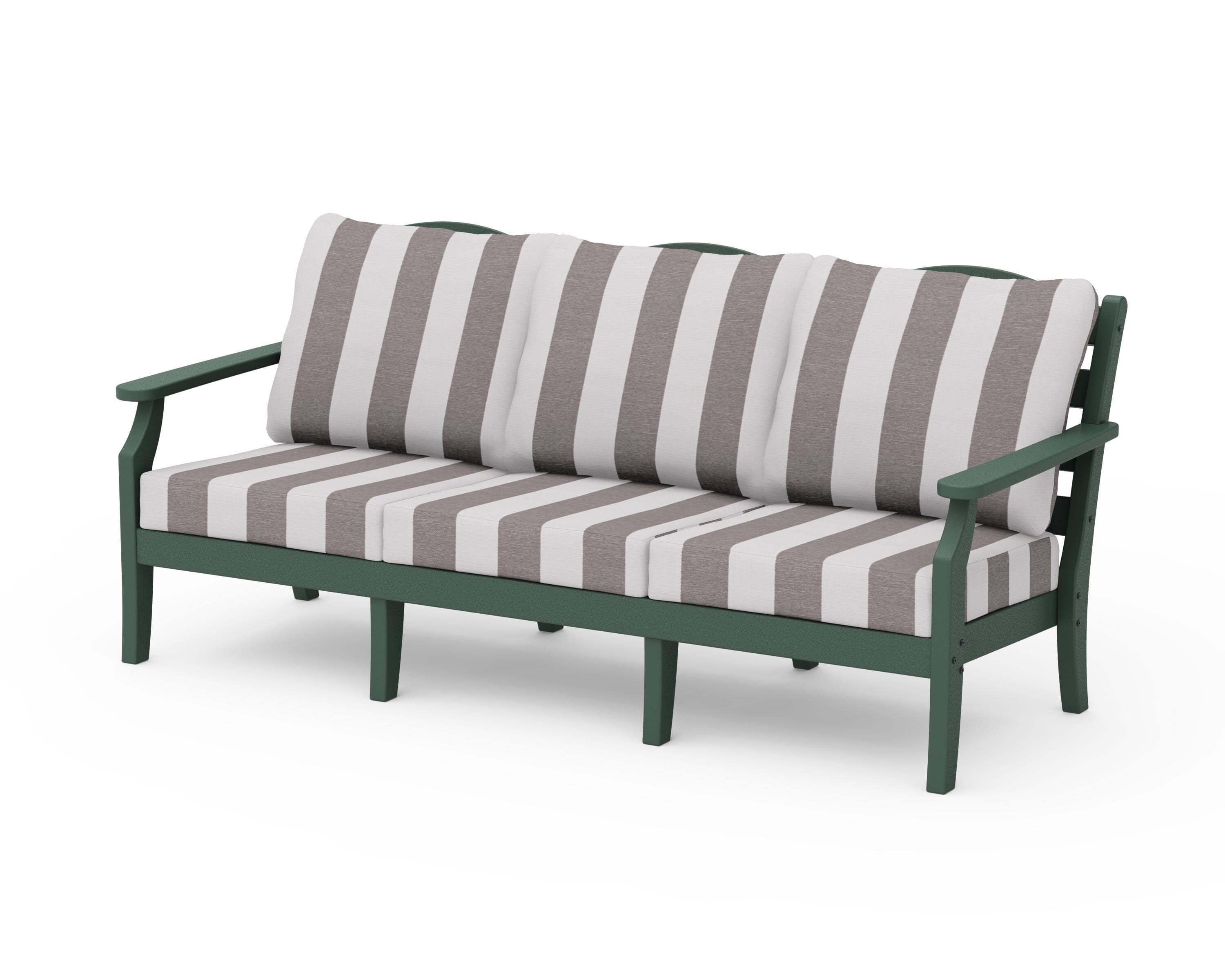 Draper James™ by  POLYWOOD® Savannah Deep Seating Sofa in Green / Cabana Stripe Grey Mist