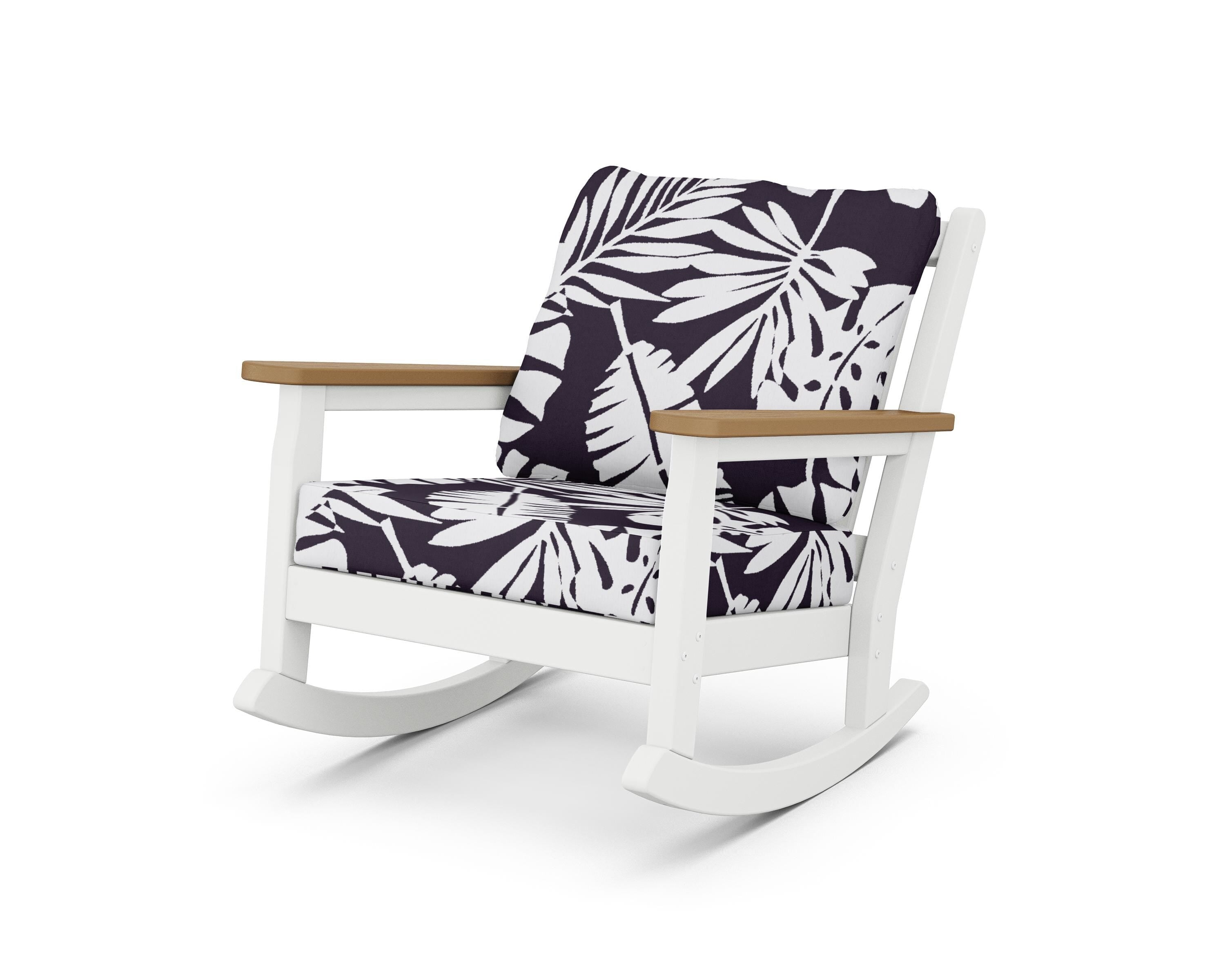 POLYWOOD® Chippendale Deep Seating Rocking Chair in White / Natural / Leaf Navy
