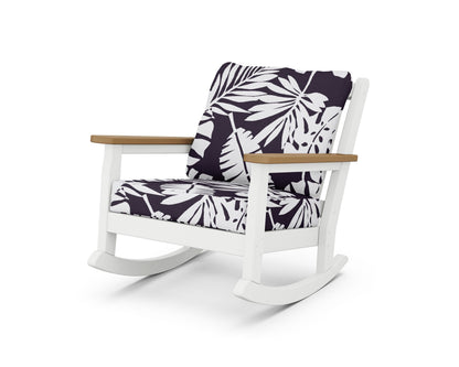POLYWOOD® Chippendale Deep Seating Rocking Chair in White / Natural / Leaf Navy