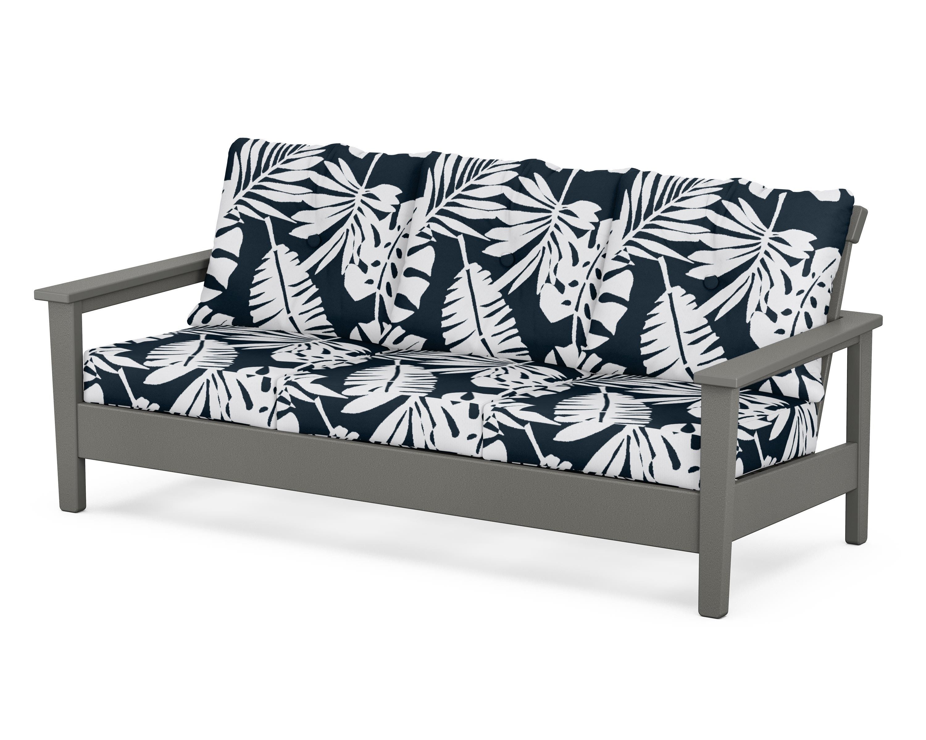 POLYWOOD® Prescott Deep Seating Sofa in Slate Grey / Leaf Marine Indigo