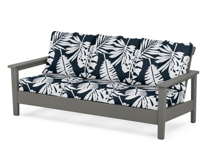 POLYWOOD® Prescott Deep Seating Sofa in Slate Grey / Leaf Marine Indigo