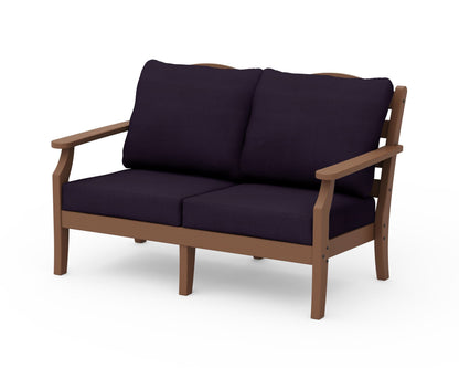 Draper James™ by  POLYWOOD® Savannah Deep Seating Loveseat in Teak / Navy Linen