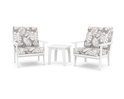 POLYWOOD® Lakeside 3-Piece Deep Seating Chair Set in White / Leaf Grey Mist