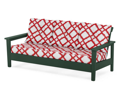 POLYWOOD® Prescott Deep Seating Sofa in Green / Trellis Crimson