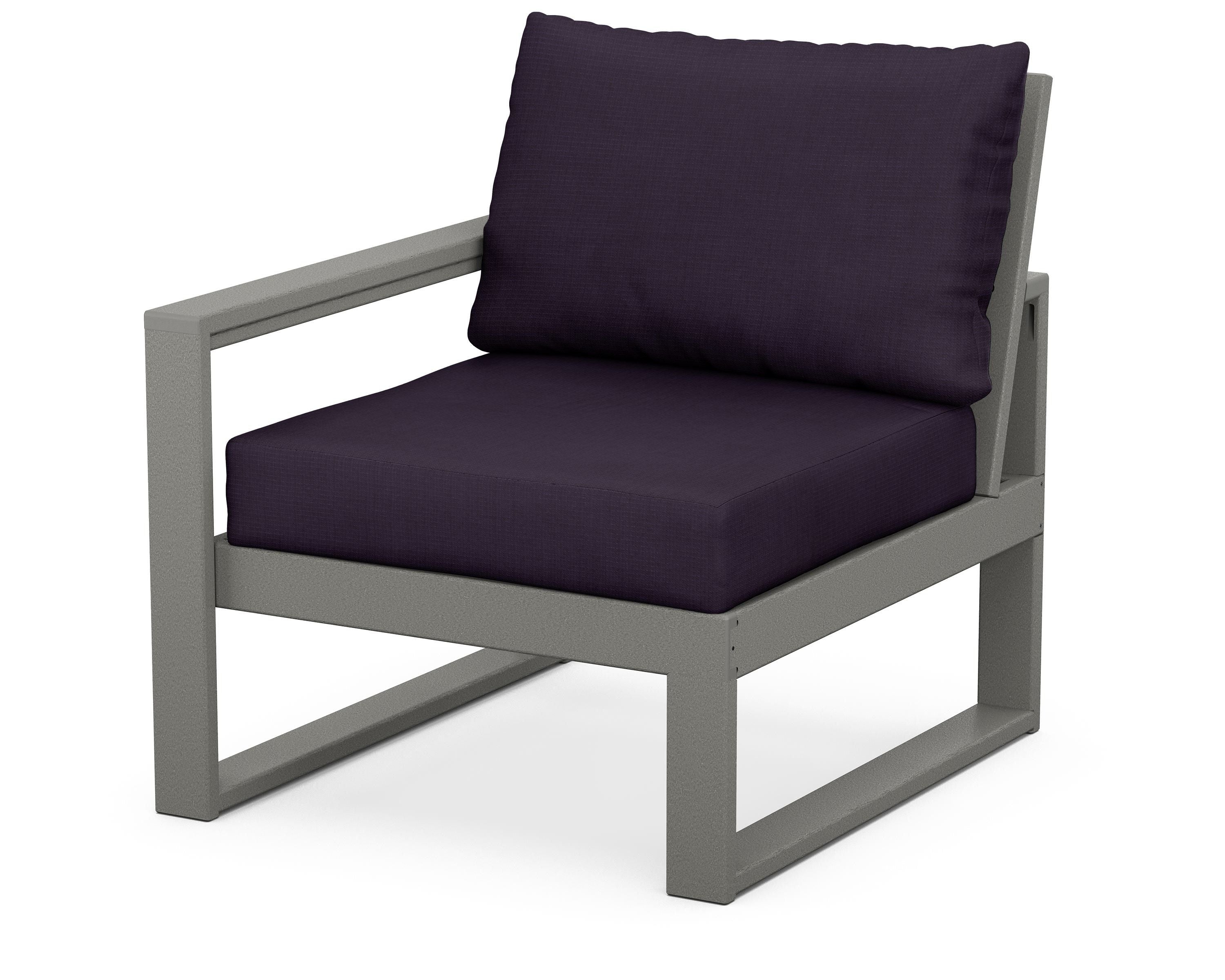 POLYWOOD® EDGE Modular Left Arm Chair in Slate Grey / Navy Linen