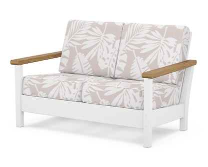 POLYWOOD® Harbour Deep Seating Loveseat in White / Natural / Leaf Dune Burlap