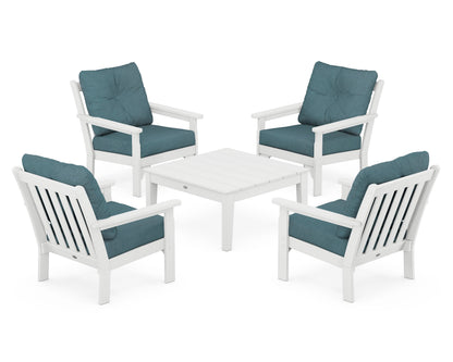 POLYWOOD® Vineyard 5-Piece Deep Seating Conversation Set in White / Ocean Teal