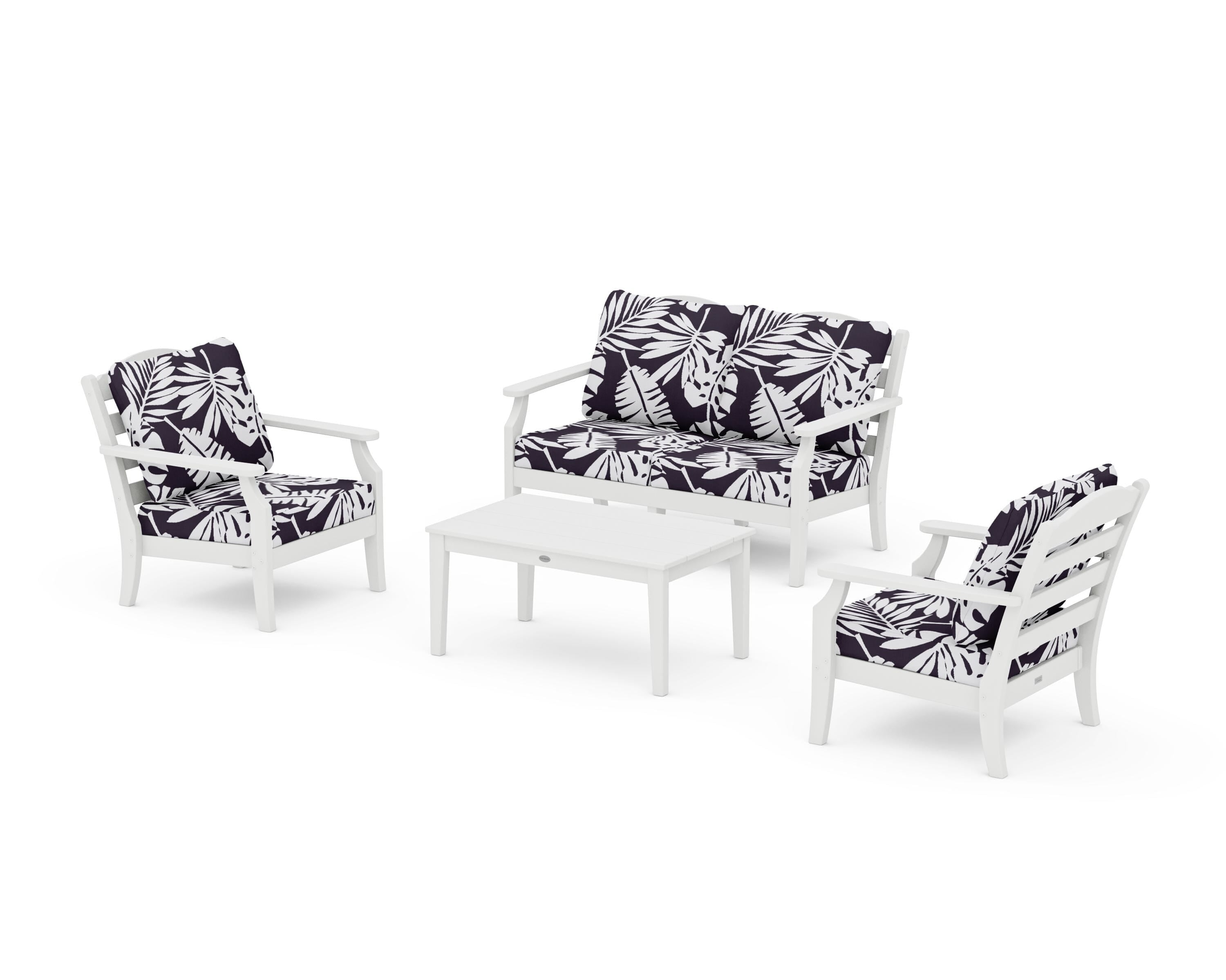 Draper James™ by  POLYWOOD® Savannah 4-Piece Deep Seating Set with Loveseat in White / Leaf Navy