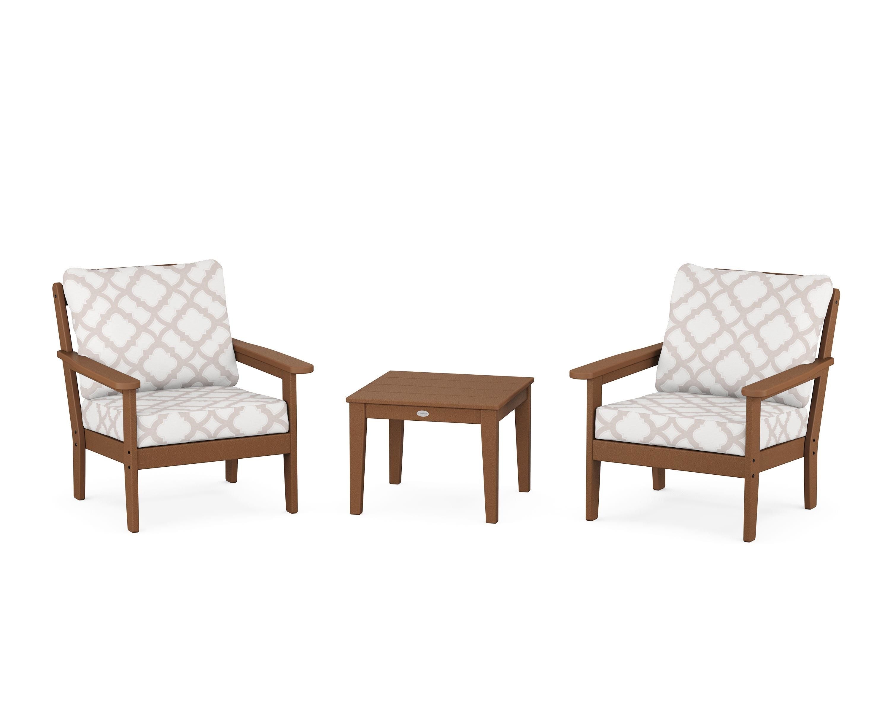 Country Living Cottage 3-Piece Deep Seating Set in Teak / Trellis Dune Burlap