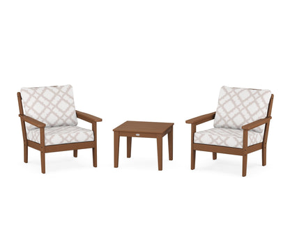 Country Living Cottage 3-Piece Deep Seating Set in Teak / Trellis Dune Burlap