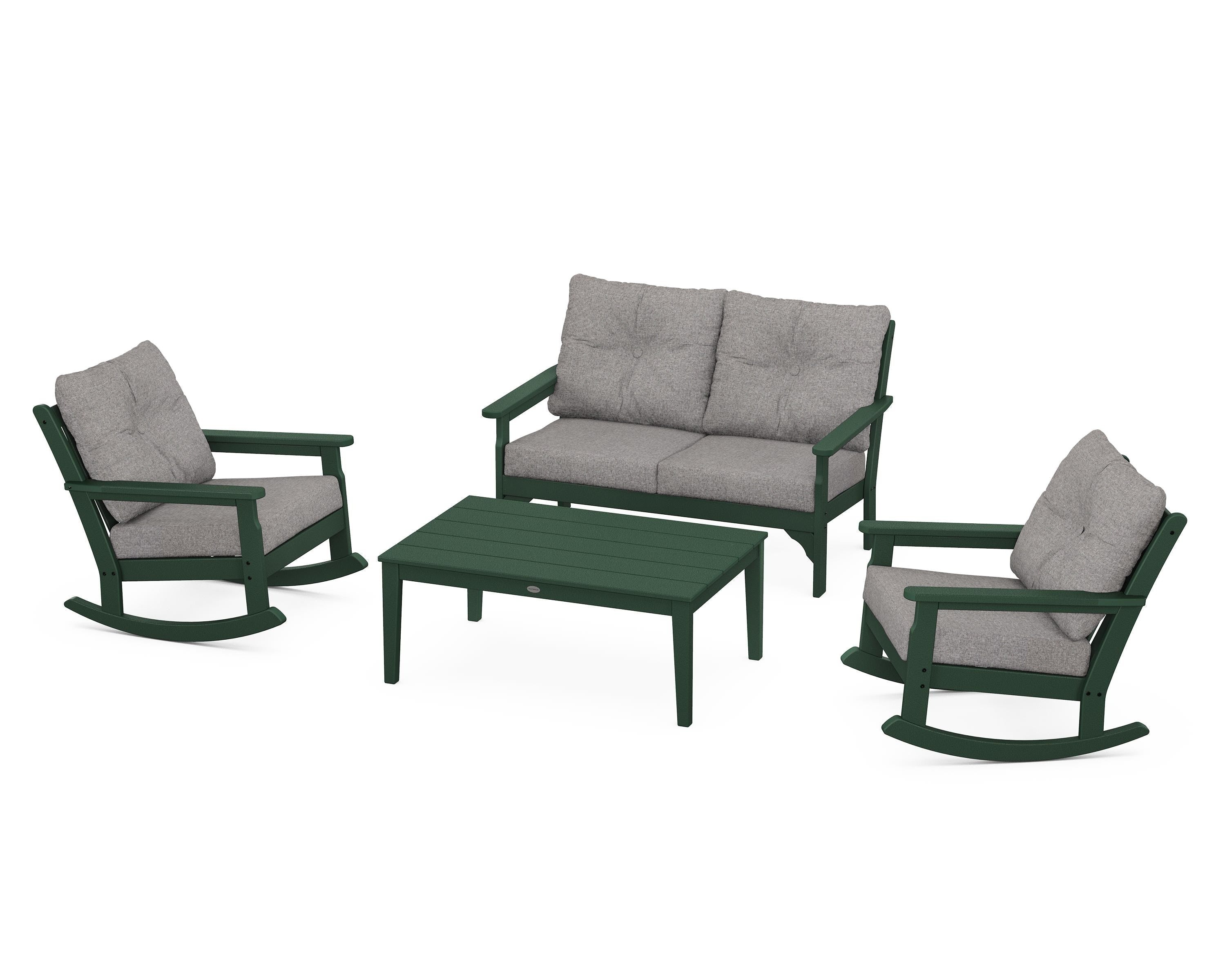 POLYWOOD® Vineyard 4-Piece Deep Seating Rocking Chair Set in Green / Grey Mist