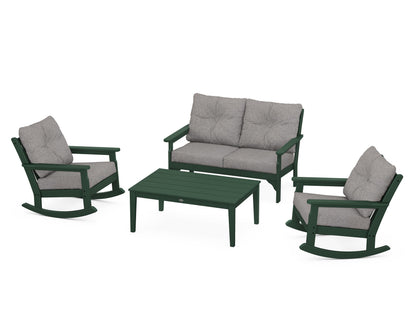 POLYWOOD® Vineyard 4-Piece Deep Seating Rocking Chair Set in Green / Grey Mist