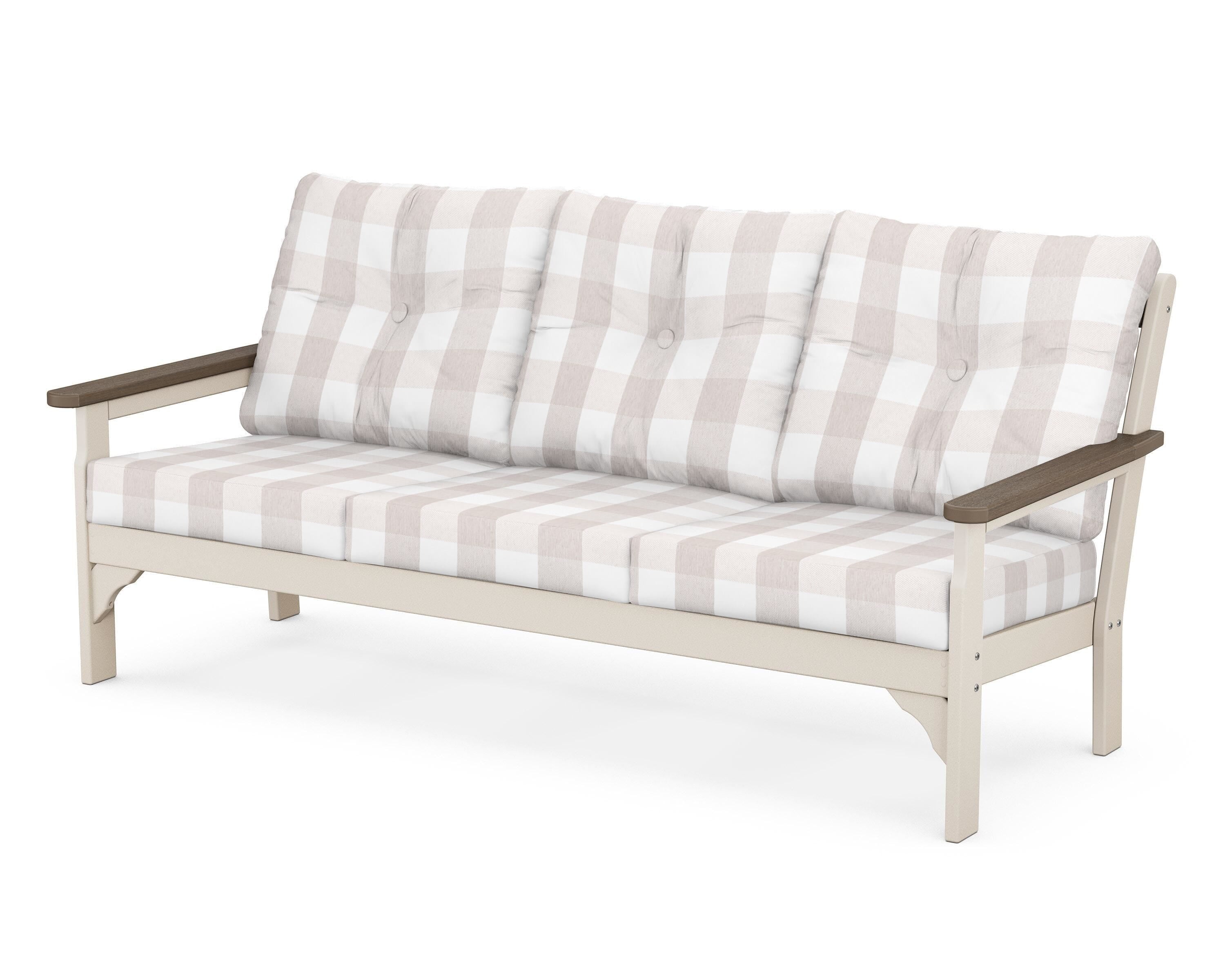 POLYWOOD® Vineyard Deep Seating Sofa in Sand / Kona / Buffalo Plaid Dune Burlap
