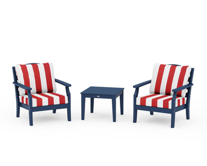 Draper James™ by  POLYWOOD® Savannah 3-Piece Deep Seating Set in Navy / Cabana Stripe Crimson