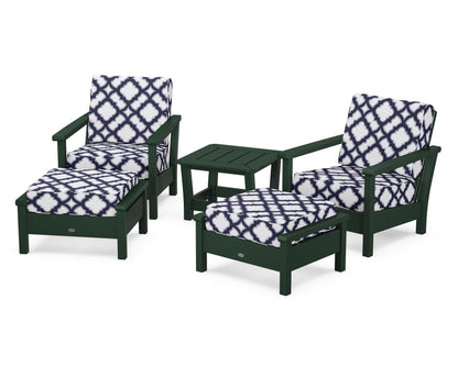 POLYWOOD® Harbour 5-Piece Deep Seating Chair Set in Green / Trellis Navy