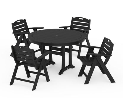 POLYWOOD® Nautical Folding Lowback Chair 5-Piece Round Dining Set With Trestle Legs in Black