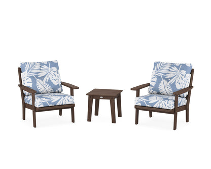 POLYWOOD® Oxford 3-Piece Deep Seating Set in Mahogany / Leaf Sky Blue