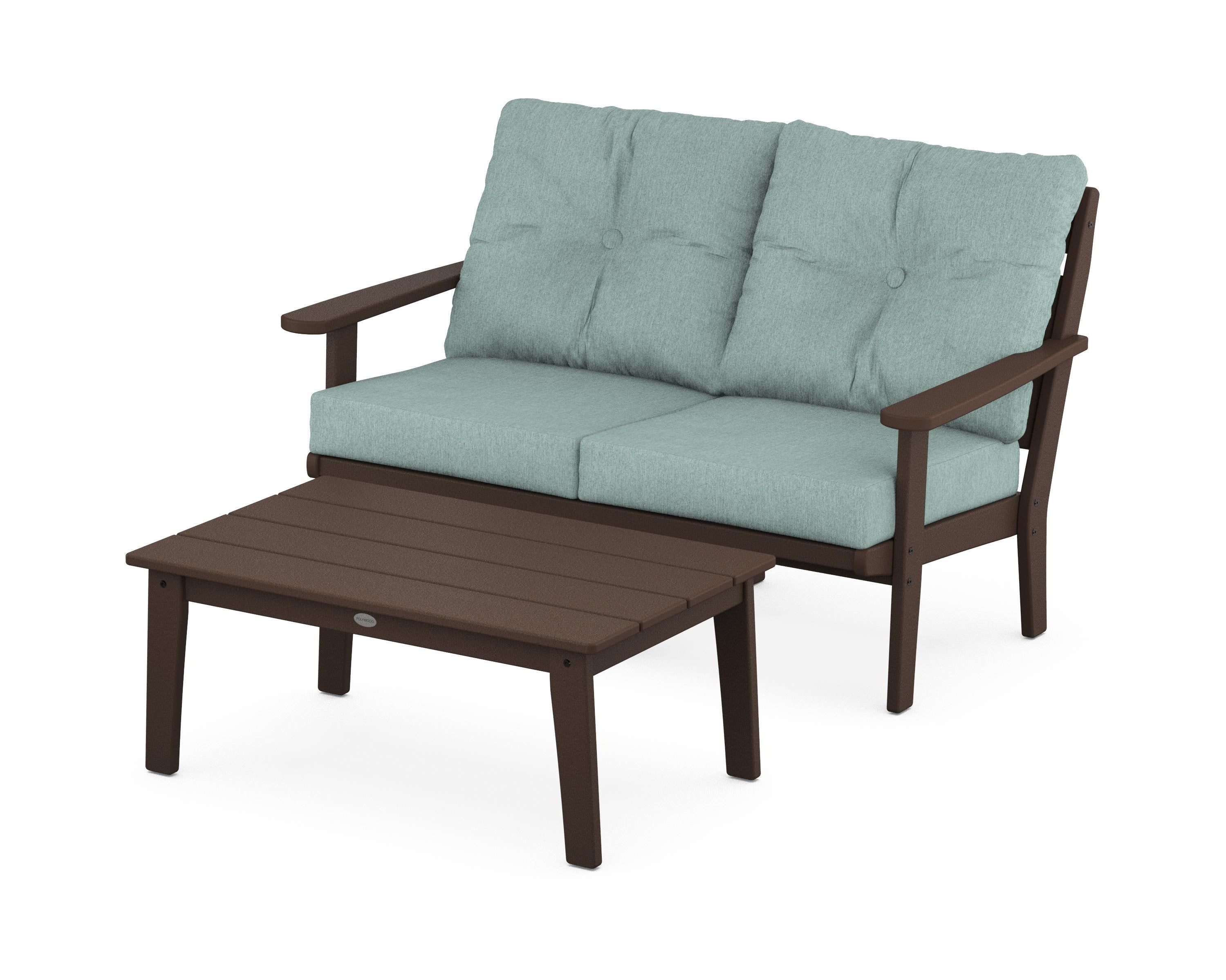 POLYWOOD® Lakeside 2-Piece Lounge Loveseat Set in Mahogany / Glacier Spa
