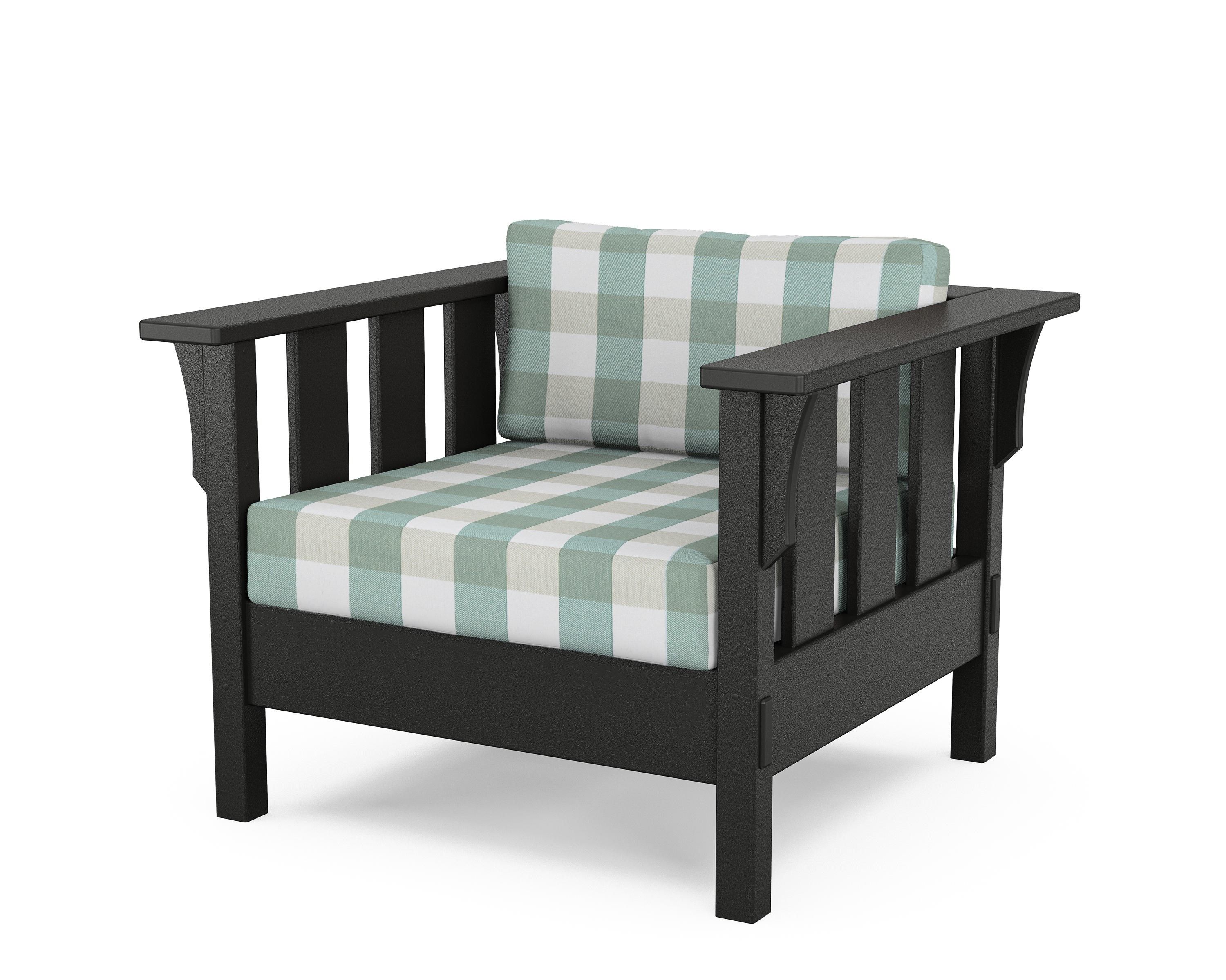 Martha Stewart by POLYWOOD® Acadia Deep Seating Chair in Black / Buffalo Plaid Glacier Spa