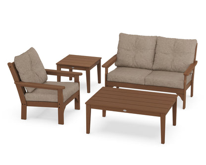 POLYWOOD® Vineyard 4-Piece Deep Seating Set in Teak / Spiced Burlap