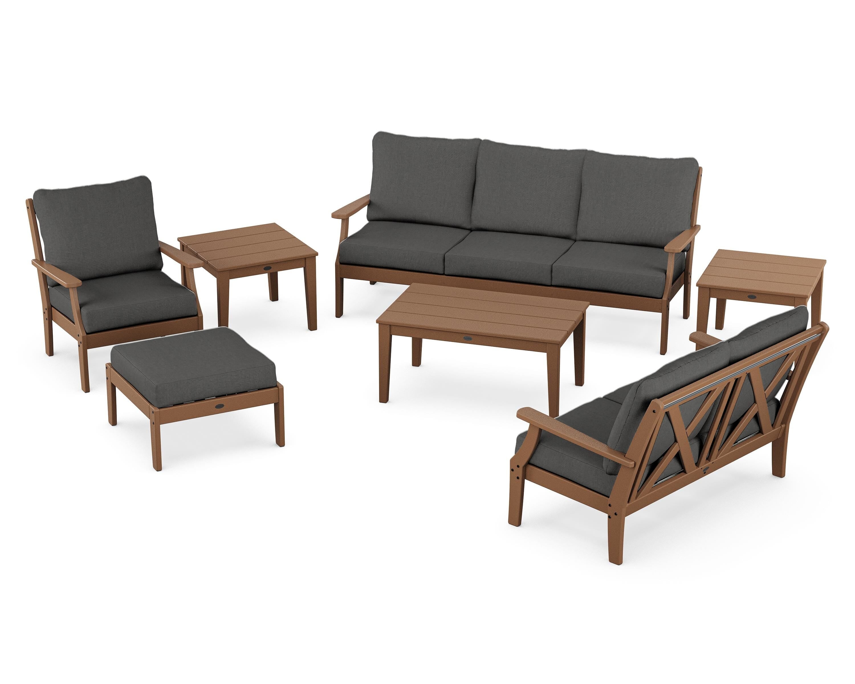 POLYWOOD® Braxton 7-Piece Deep Seating Set in Teak / Spectrum Carbon