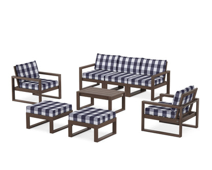 POLYWOOD® EDGE Sectional 8-Piece Lounge Sofa Set in Mahogany / Buffalo Plaid Navy