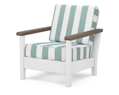 POLYWOOD® Harbour Deep Seating Chair in White / Kona / Cabana Stripe Glacier Spa
