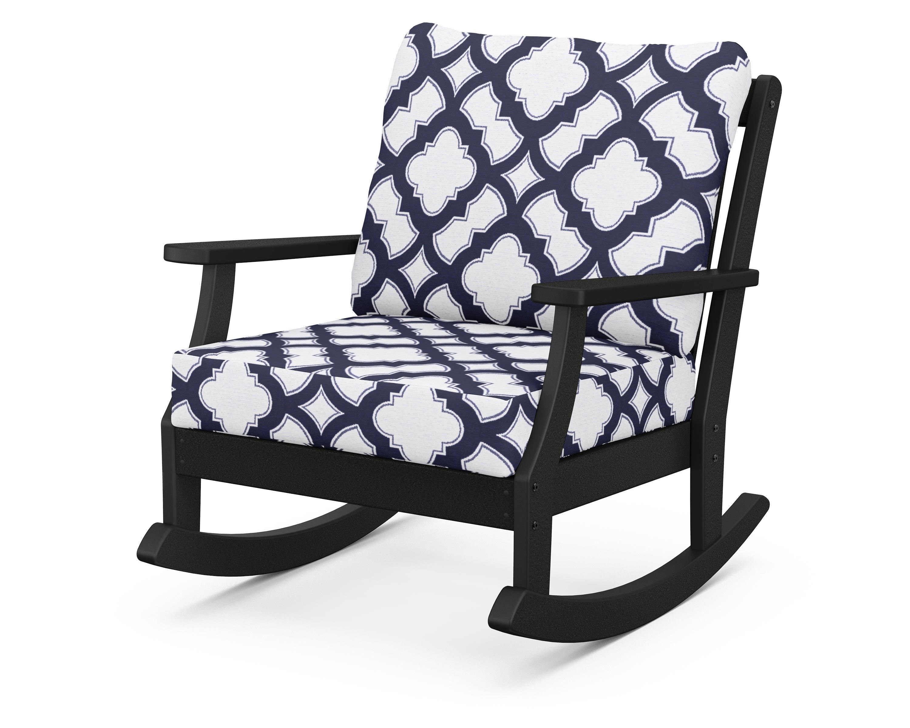 POLYWOOD® Braxton Deep Seating Rocking Chair in Black / Trellis Navy