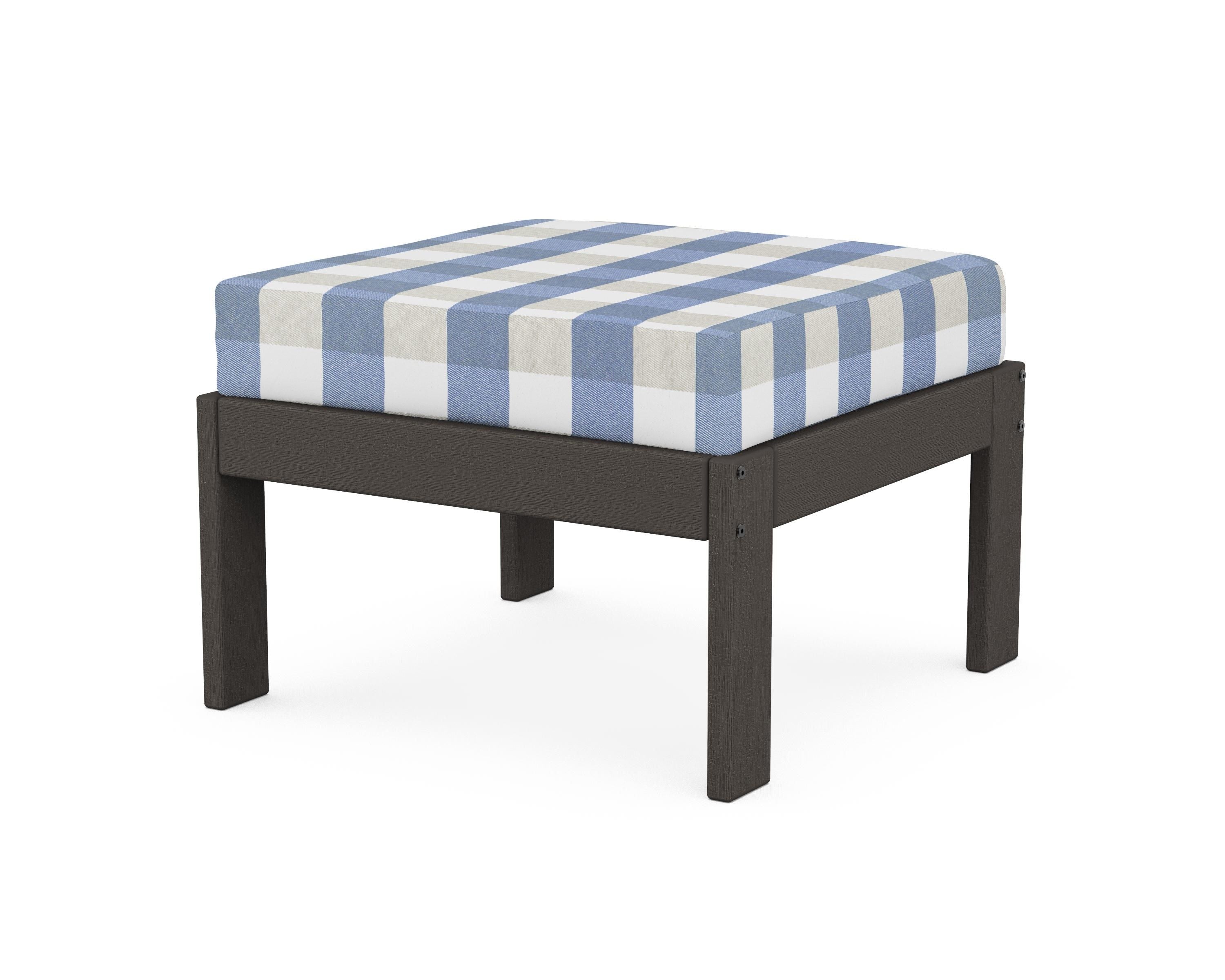 POLYWOOD® Vineyard Modular Ottoman in Vintage Coffee / Buffalo Plaid Sky Blue