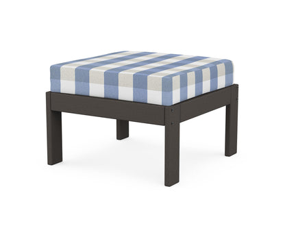 POLYWOOD® Vineyard Modular Ottoman in Vintage Coffee / Buffalo Plaid Sky Blue