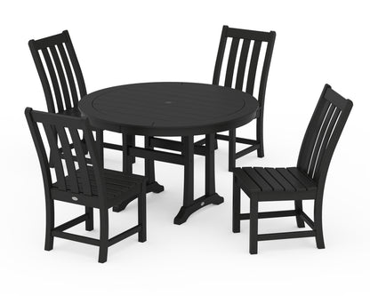 POLYWOOD® Vineyard Side Chair 5-Piece Round Dining Set With Trestle Legs in Black
