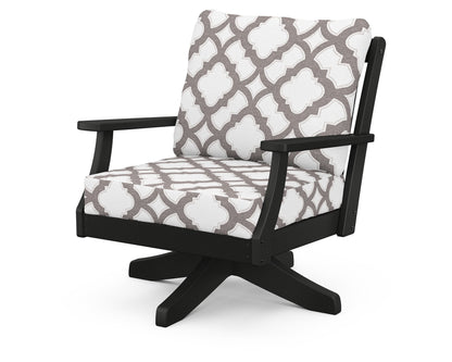 POLYWOOD® Braxton Deep Seating Swivel Chair in Black / Trellis Grey Mist