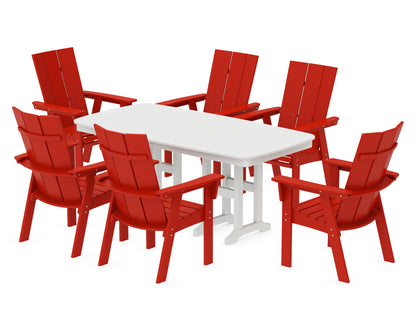 POLYWOOD® Modern Curveback Adirondack 7-Piece Dining Set in Sunset Red / White