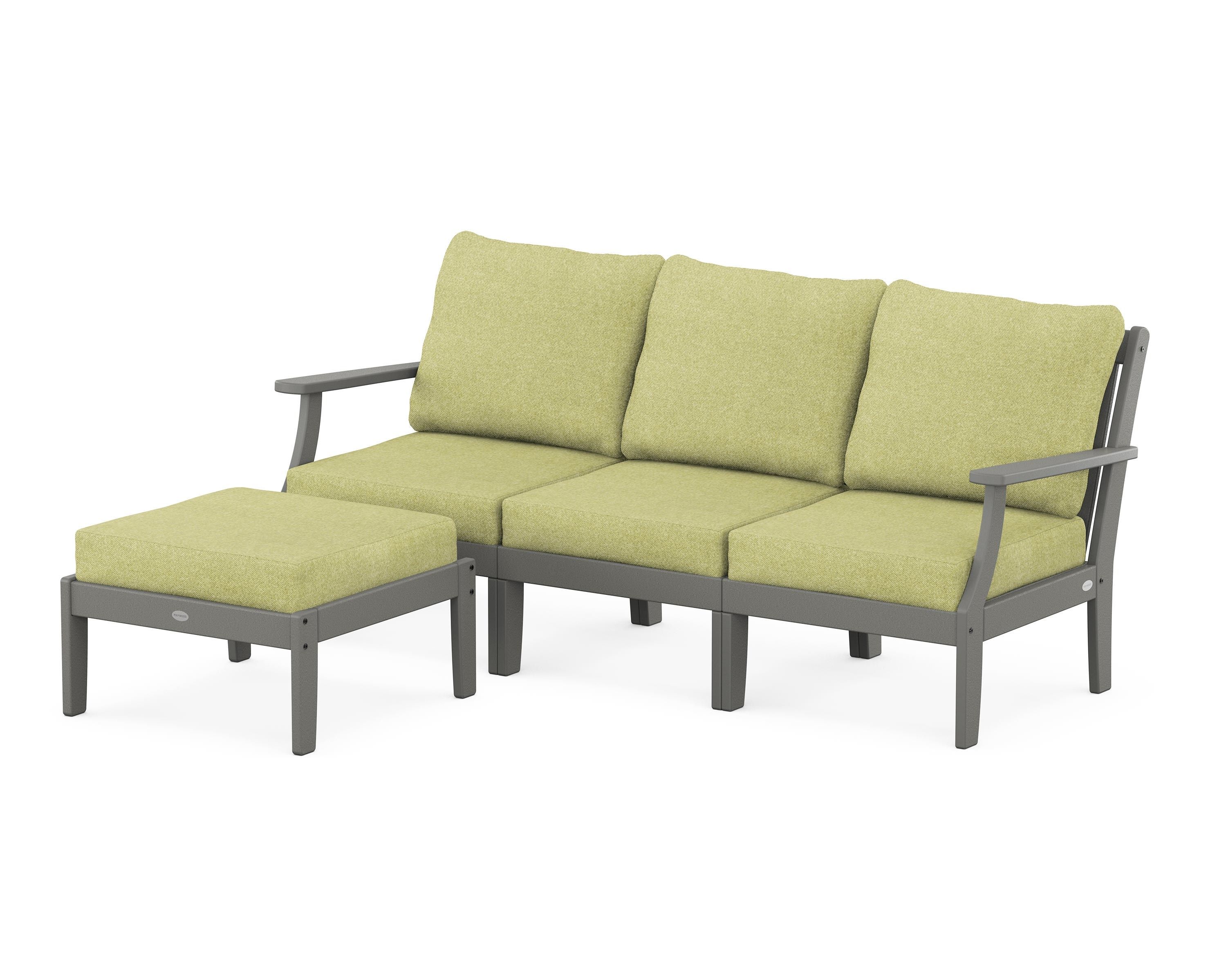 POLYWOOD® Braxton Modular 4-Piece Deep Seating Set with Ottoman in Slate Grey / Chartreuse Boucle