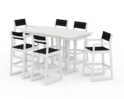 POLYWOOD® EDGE Sling 7-Piece Farmhouse Bar Set in White / Black Sling