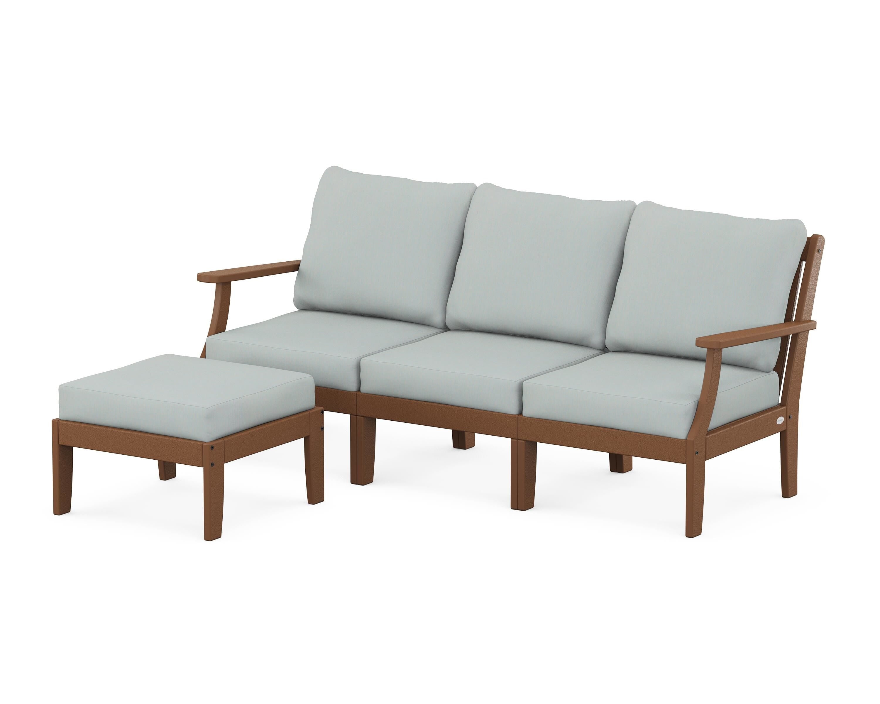 POLYWOOD® Braxton Modular 4-Piece Deep Seating Set with Ottoman in Teak / Spa