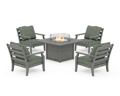 Draper James™ by  POLYWOOD® Savannah 5-Piece Deep Seating Set with Fire Pit Table in Slate Grey / Cast Sage