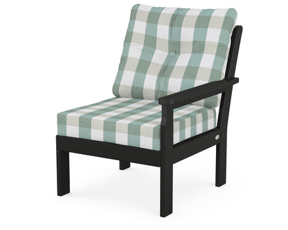 POLYWOOD® Vineyard Modular Right Arm Chair in Black / Buffalo Plaid Glacier Spa