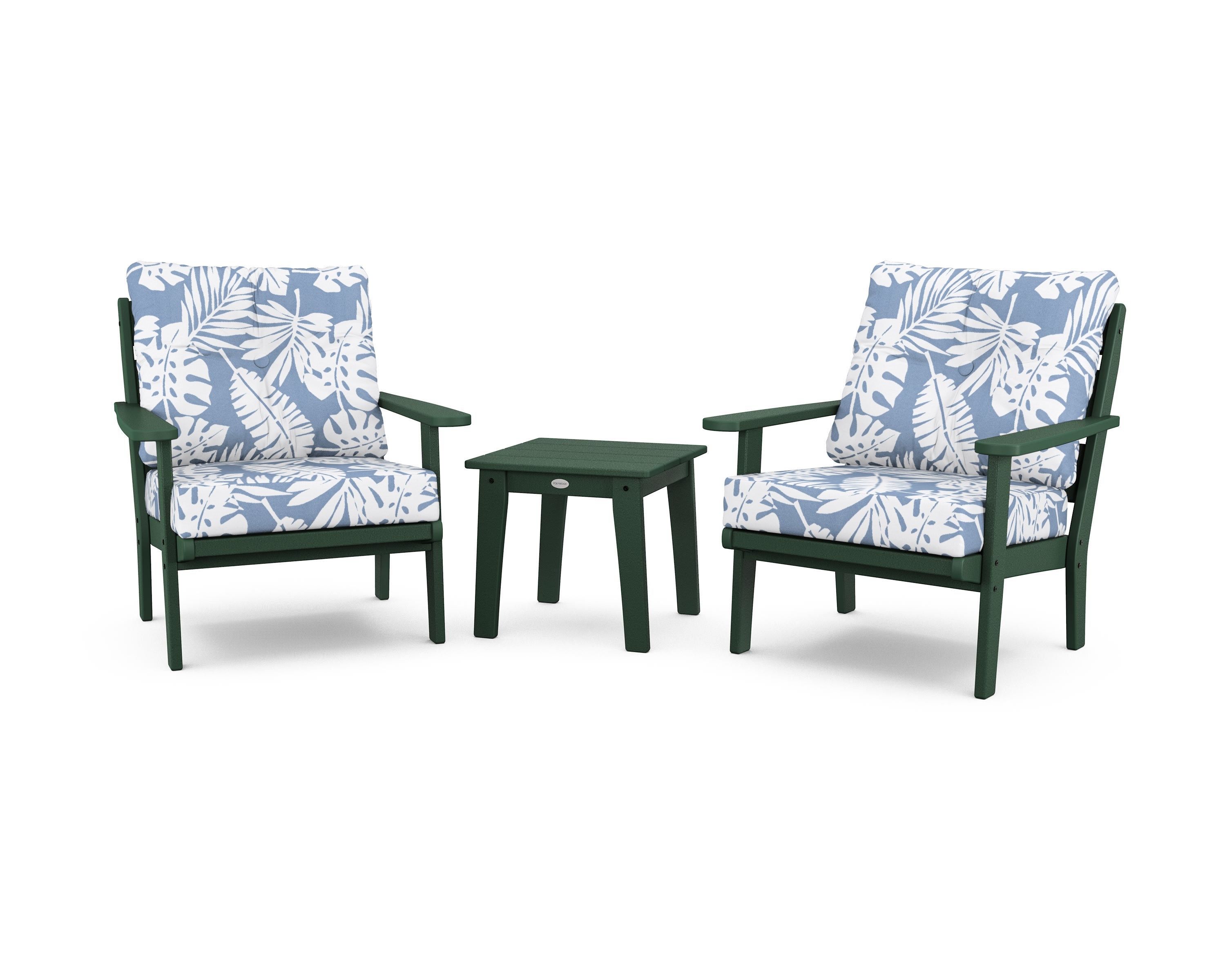 POLYWOOD® Lakeside 3-Piece Deep Seating Chair Set in Green / Leaf Sky Blue