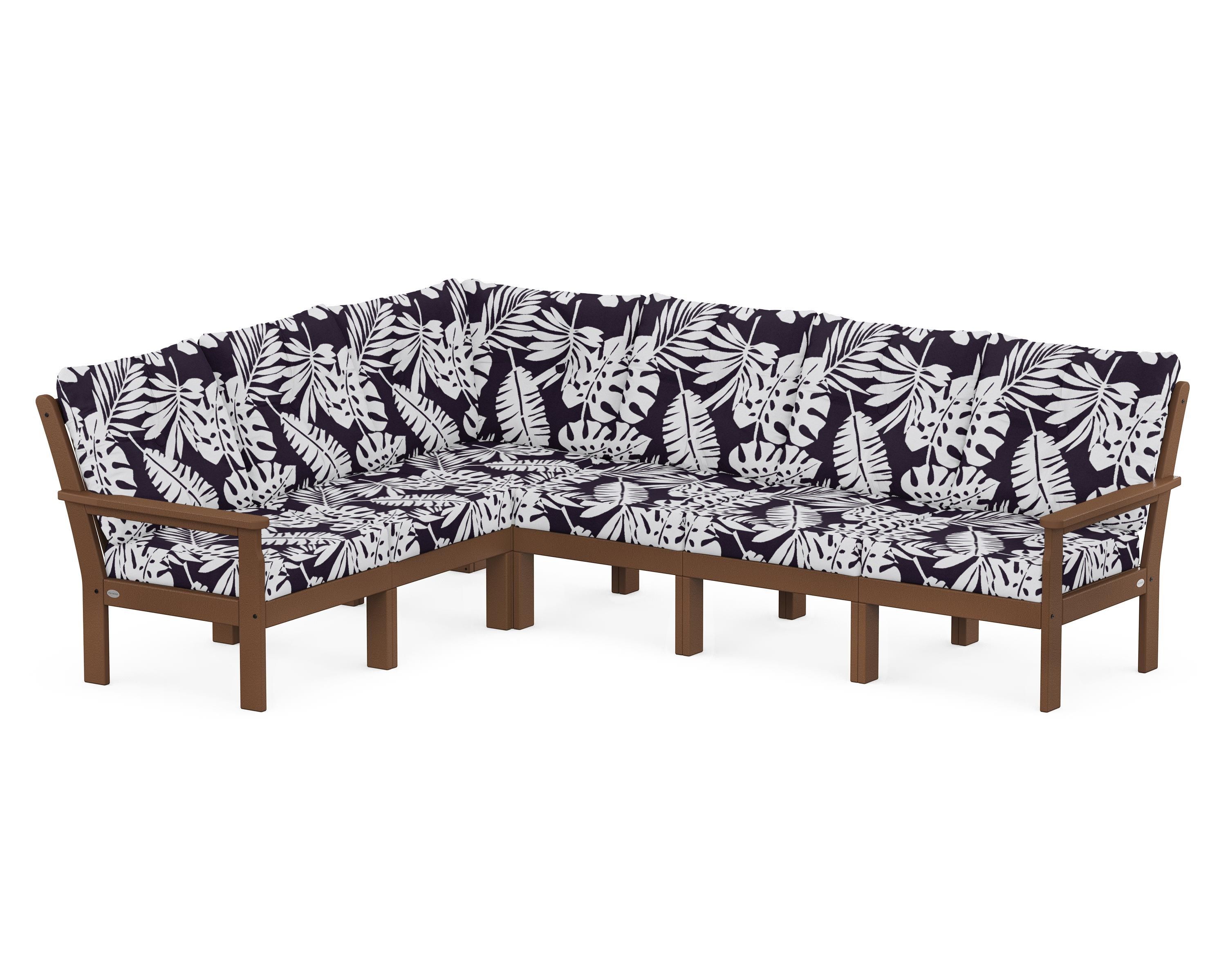 POLYWOOD® Vineyard 6-Piece Sectional in Teak / Leaf Navy