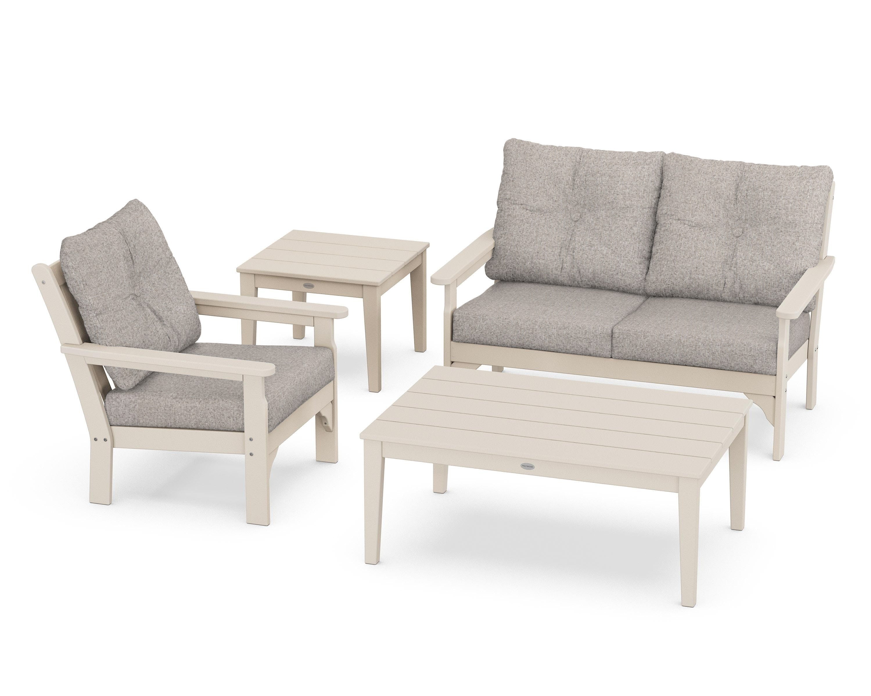 POLYWOOD® Vineyard 4-Piece Deep Seating Set in Sand / Weathered Tweed