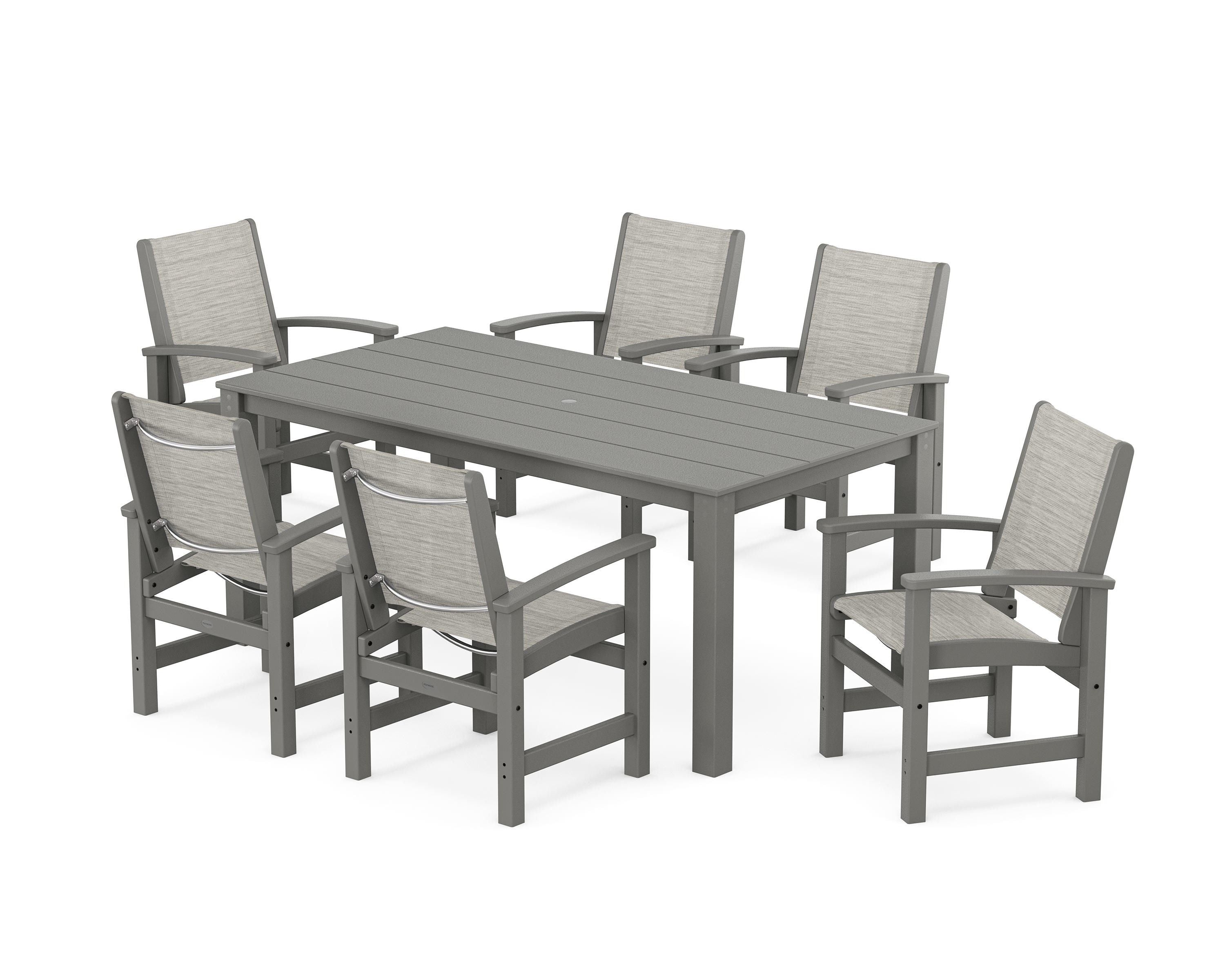POLYWOOD® Coastal 7-Piece Parsons Dining Set in Slate Grey / Birch Sling