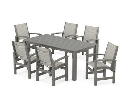 POLYWOOD® Coastal 7-Piece Parsons Dining Set in Slate Grey / Birch Sling